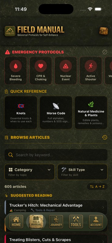 Gridless Field Manual — 605 survival articles